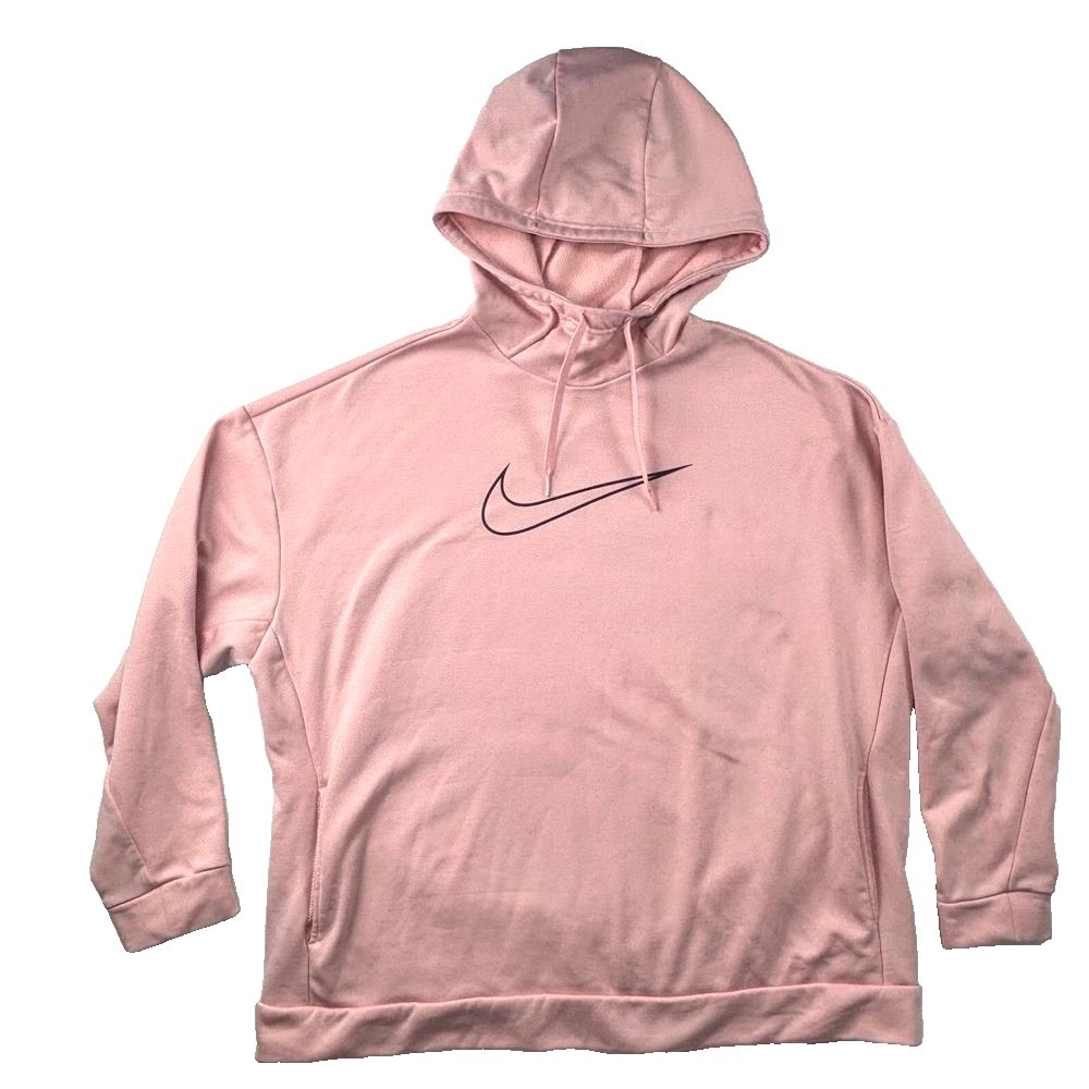Nike Hoodie Therma Fleece Women XL Blush Pink Swoosh Logo‎ Sweatshirt Pullover